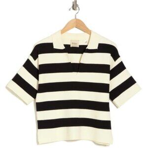 Elie Tahari Stripe Short Sleeve Polo Sweater, SZ M